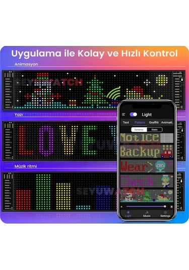 Led Ekran Matrix Panel Cama Yapışan En Büyük Boy 16x96 Led Sayısı Araba Yazısı 12cm-59.5cm Diğer