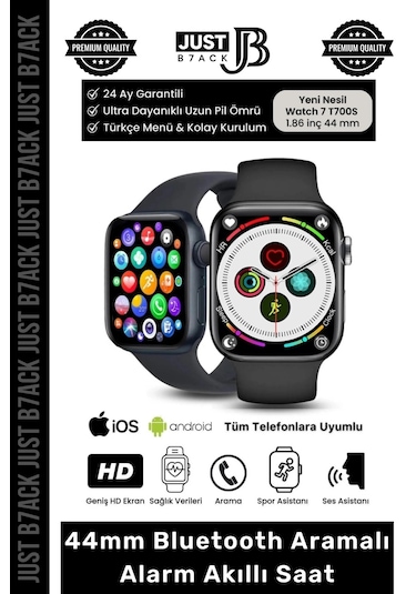 Akıllısaat 44mm T700s Watch 7 Apple Uyumlu iOS Android Sağlık Sensörlü Bluetooth Aramalı Alarm Akıllı Saat