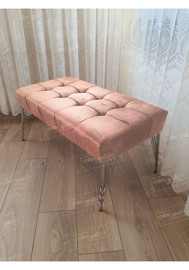 Modern Dilim Puf Ayakucu Puf Gümüş Metal Ayak 100 45 Beyaz