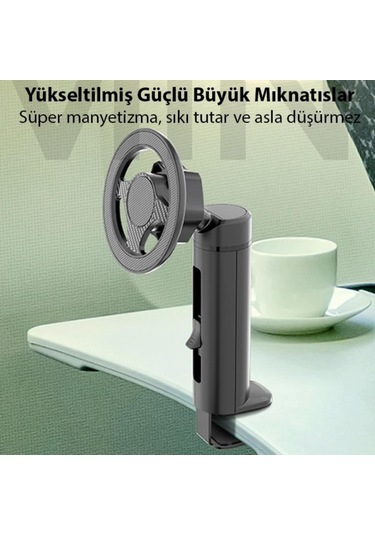 Polham Magsafe Mıknatıslı Açı Ve Yön Ayarlı Sıkıştırmalı Masaüstü Telefon Tutucu, Sehpa, Koltuk Uyumlu