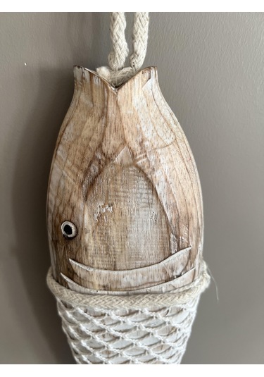 Marin Temalı Eskitme Ahşap Balık Büyük Boy-40 Cm