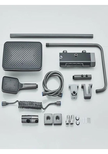 Piyano Gri Robot Tepe Duş Seti Yağmur Tepe Banyo 4 Tuşlu Batarya Dahil Antrasit Duş Seti Antrasit