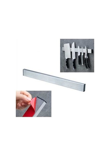 Paslanmaz Çelik Bıçaklık - Manyetik Mutfak Rafı, Pratik Bıçak Askısı Ahşap