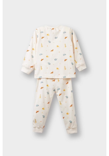 Defacto Erkek Bebek 4lü Pijama Takımı Safari Baskılı Uzun Kollu Penye Üst Uzun Alt F7197a525auer233 Ekru