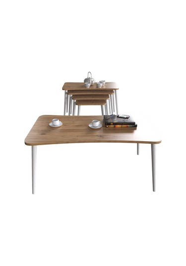 Alanur 5li Orta Sehpa Ve Zigon Sehpa Ahşap Ayaklı Çay Kahve Sehpası Xl Salon Seti Çam