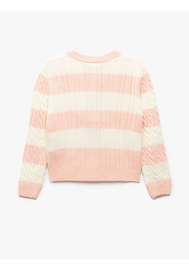 Koton Düğme Detaylı Yuvarlak Yaka Uzun Kollu Triko Hırka Pınk Strıpe 5skg90051ht Pembe Çizgili Pembe