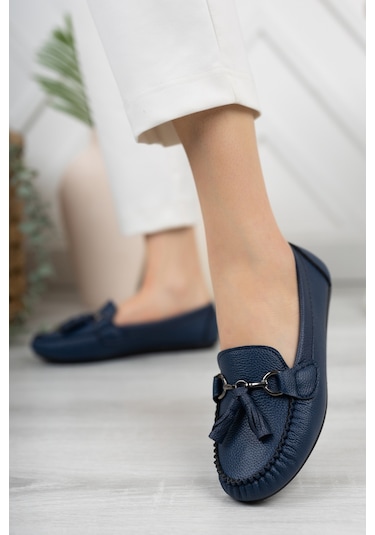 Khayt Tassel Casual Günlük Kadın Babet Ayakkabı Lacivert
