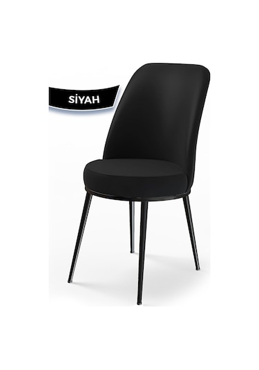 Canisa Dexa Serisi, Üst Kalite Mutfak Sandalyesi, 6 Adet Siyah Sandalye, Metal Siyah Iskeletli Siyah