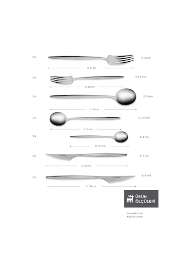 Karaca  Elegance Braga Platin 12 Kişilik 84 Parça Çatal Kaşık Bıçak Takımı