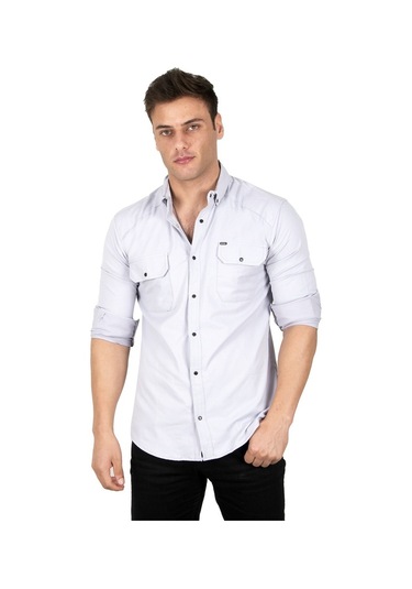 Deepsea Erkek Gri Fitilli Çıtçıtlı Kot Gömlek 300421 Gri