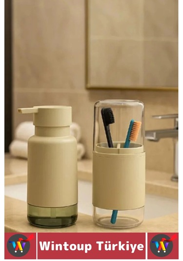 Dayanıklı Banyo Sabun Losyon Şampuan Pratik Çok Şık Modern Sıvı Sabunluk Diş Fırçalık İkili Set Çok Renkli