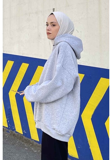 Kapüşonlu Salaş Sweatshirt Gri