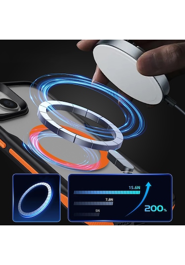 İphone 15 Uyumlu Magsafe Şarj Özellikli Renkli Kenar Airbag Şeritli Lamer Kapak-siyah