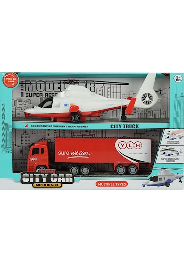 Cıty Car Helikopter Ve Kamyon 2 Li Araç Seti Kırmızı Kamyon