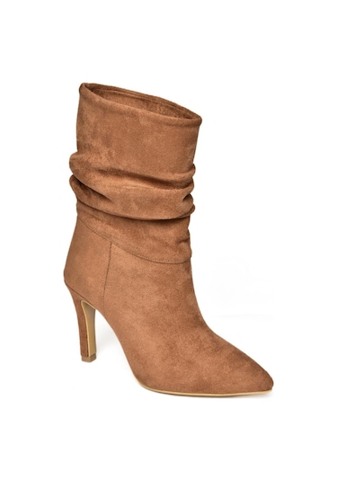 Fox Shoes R404020302 Taba Süet İnce Topuklu Büzgülü Kadın Bot Taba