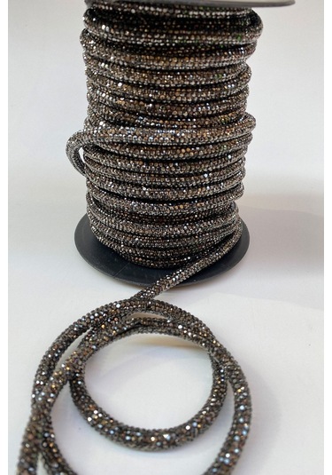 FdayAksesuar Dekoratif Şerit Antrasit Gri Full Taşlı Boru Şerit Boncuk Aplik FRDY10014