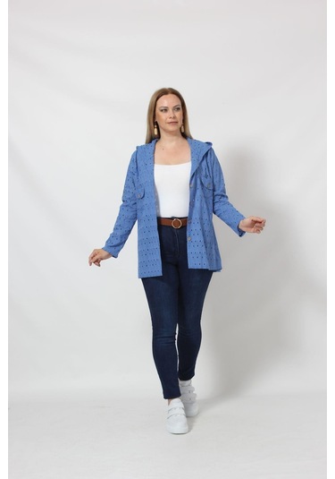 B029m Kapüşonlu Delikli Mevsimlik Ceket Mavi 001