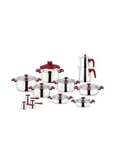 Aryıldız King Cam İdeal 22 Parça Tencere Takımı Kırmızı