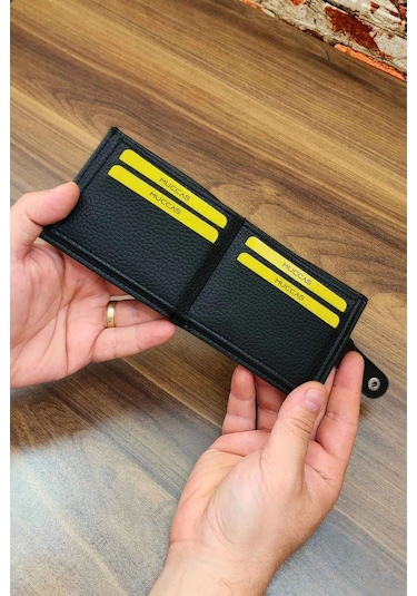 Erkek Cüzdan Bozuk Para Cepli Çıtçıtlı Kapak 8 Kart Cepli Modern Tasarım Siyah Renk Siyah