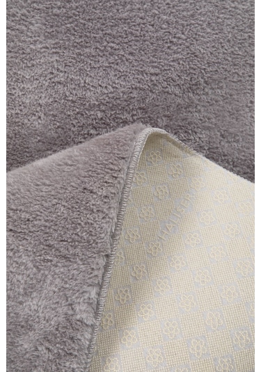 My Evilla Modern Dekoratif Halı Jel Kaymaz Taban Peluş Açık Gri Antrasit