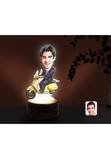 Kişiye Özel Erkek Motorcu Karikatürlü Dekoratif 3D Biblo Led Işık (481496206)