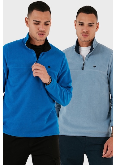 Buratti Slim Fit Anti-Pilling Tüylenme Yapmayan Bato Yaka Şardonlu 2'Li Paket Erkek Polar 5906001S2 Açık Mavi-Saks