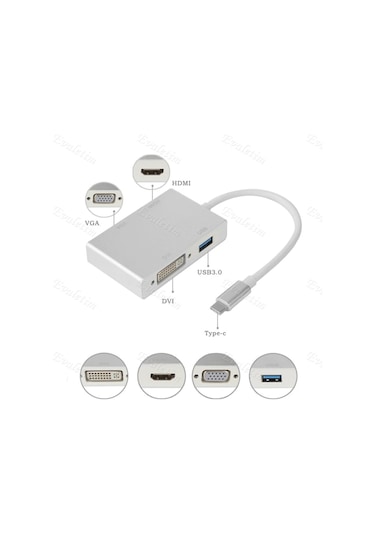 Type C To Hdmı Vga Dvı Usb 3.0 4498P Çevirici Adaptör Apple Uyumlu MacBook Hub