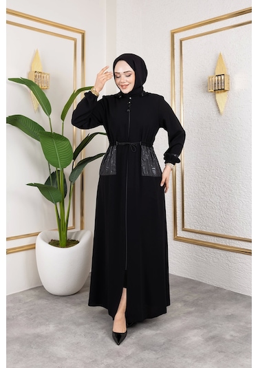 Nevayla Moda Cep Detaylı Bağlamalı Ferace - Siyah / F0138 Siyah