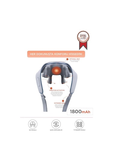 Vnb-01 Gri İnsan Eli Hissi Veren Şarjlı Masaj Cihazı Boyun Sırt Ve Bacak Masaj Cihazı Gri