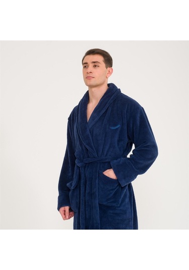 Erkek Welsoft Şal Yaka Polar Sabahlık-Lacivert