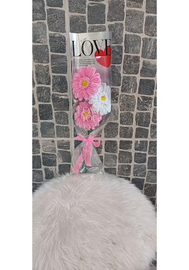 Solmayan Çiçek Gerbera - Özel Gün Çiçek- Yapaydır - Şönil Çiçek Beyaz - pembe