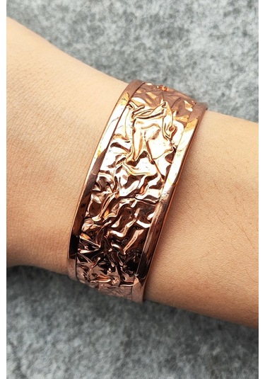 Bakır Renk Rölyef Desen Şekilli El Yapımı Ayarlanabilir Bakır Bileklik Çok Renkli
