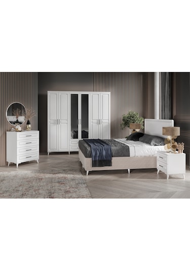 Gözde 6 Kapaklı Komple Mdf Beyaz Yatak Odası