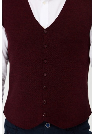 Erkek V Yaka İnce Triko Yelek Bordo Bordo