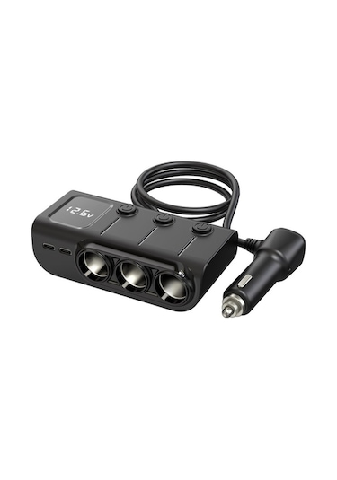 Ebitda Araba Şarj Cihazları 120w Hızlı Şarj Adaptörü 3 Soketli Güç Ayırıcı 12-24v 3 Usb Siyah, Pratik Tasarım