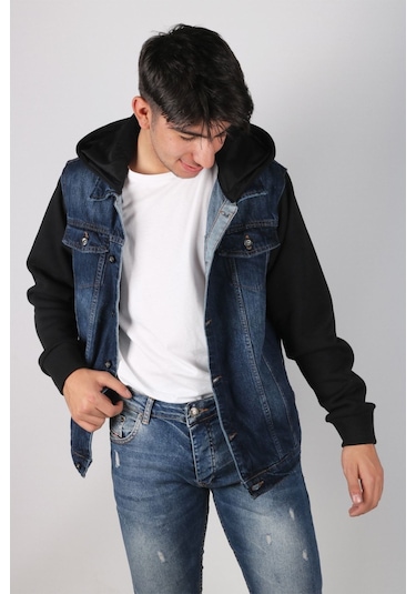 Vikings Jeans Erkek Kot Ceket Kot Mont Denim Koyu Mavi