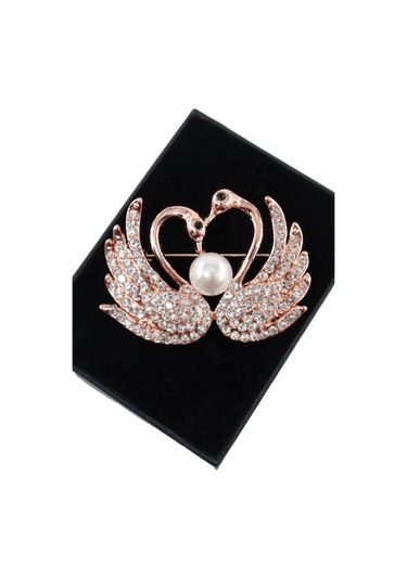 Aşık Kuğu Broş. Altın Renkli Kalpli Aşık Kuğulu Yaka İğnesi Broş. Kadın Broş. Kuğu Broş. Kalp Broş Gold