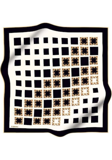 Twill İpek Eşarp Siyah/krem-12351 0001-0003 Siyah - Krem