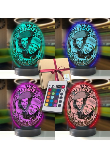 Yeni Yıl Kişiye Özel Resimli Oval Led Gece Lambası
