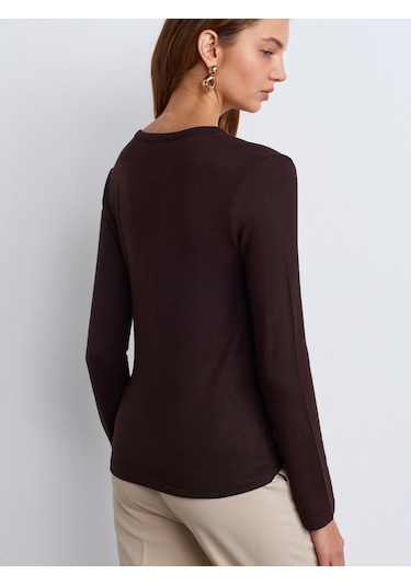 Dilvin 31544 Düğmeli Uzun Kollu Top-koyu Kahve Koyu Kahve