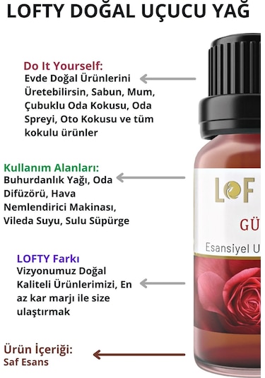 Lofty Gül Uçucu Yağ Buhurdanlık Esansı Oda Kokusu 30 ML