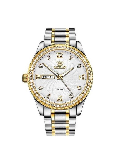 Fastbuy Erkekler Olevs 5565 Moda Paslanmaz Çelik Kayış Elmas Kuvars İzle, Beyaz Çok Renkli Su Geçirmez Çok Renkli