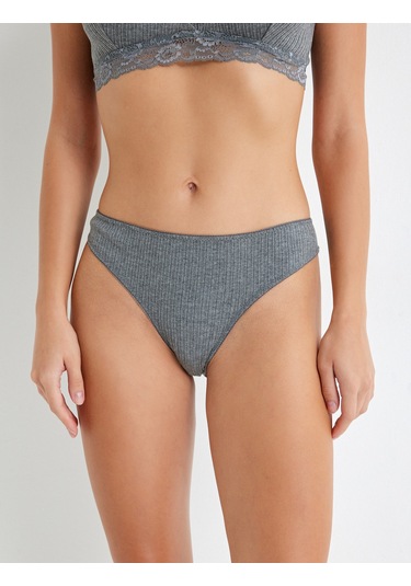 Koton Brief Külot Pamuklu Dantel Detaylı Antrasit Melange 5wlk30043mk Antrasit Melanj