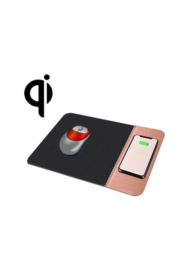 Ojd-36 Qı Standart 10w Aydınlatma Kablosuz Şarj Cihazı Kauçuk Mouse Pad, Boyut: 26.2 X 19.8 X 0.65cm Gül Altın