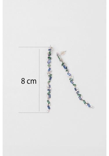 Görkemli Mavi Taşlı 18 Ayar Beyaz Altın Kaplama Gümüş Küpe Rodyum Kaplama