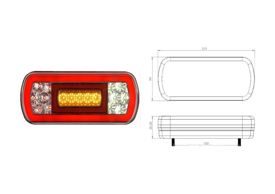 12v Neon Led Dikdörtgen Stop Lambası 4 Fonksiyonlu Park, Stop, Geri, Sinyal