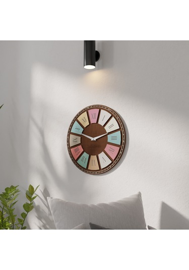 Dekoratif Çift Kat Kavak Ahşaplı Duvar Saati Kahverengi