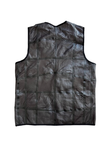 Patchwork İçi Kürk-dışı Süet Deri Biye Detaylı Yelek Acı Kahve