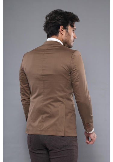 Çift Düğmeli Mono Yaka Omuz Detay Taba Ceket - Wessi Taba