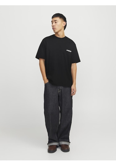 Jack & Jones Erkek Gögüs Ve Sirt Baskili Tişört - Union - 12273442 Black Siyah